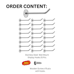 APUS 12" 25 Pcs Wall Mount Display Hooks of Stainless Steel | Pegboard Hook for Display and Hanging in Showrooms, General Stores, Garment Stores, Mobile Shops (Mirror Polish, 12 Inch)