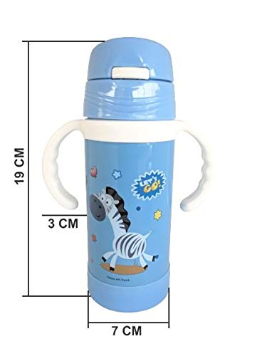 Syga Steel Sipper Baby Drinking Water Bottle, Handle with Straw, Vacuum Insulated Flask Leakproof Bottle, for School, Outdoors- Assorted Color and Design
