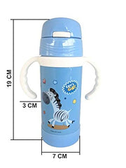 Syga Steel Sipper Baby Drinking Water Bottle, Handle with Straw, Vacuum Insulated Flask Leakproof Bottle, for School, Outdoors- Assorted Color and Design