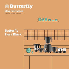 Butterfly ZieraBlack 1000 Watt Mixer Grinder | 6 Jars | Coarse Grinding Jar | Uniform Grinding - Tornado Blade & Lid | Smudge Free & Long Lasting Annealed SS Jars | Torx23 Motor| 5 Years Warranty