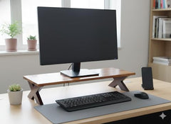 WELL KNOWN 72Cm Long Wooden Computer Monitor Stand, Monitor Riser Desk Shelf Desktop Stand TV Laptop Riser (72cm Long, Single Shelf) (d)