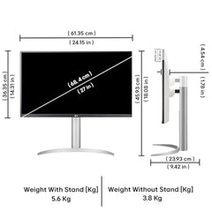 LG 27UP650K-W 27-inch Ultrafine 4K UHD (3840 x 2160) IPS Computer Monitor, 60Hz, 5ms, DisplayHDR 400, Reader Mode, Flicker Safe, HDMI, DisplayPort, Tilt/Height/Pivot Adjustable Stand, White