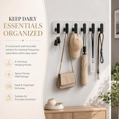 SIGNAMIO 6 Hook Shelf Adhesive Strip Wall Hanging Sticky Hook Black