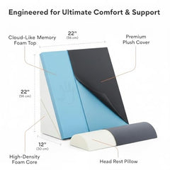 Orthowala Premium Adjustable Bed Wedge Pillow with Headrest – Memory Foam Support for Acid Reflux, Snoring, Back & Leg Pain – 2 Years Warranty