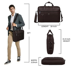 WildHorn Premium Leather Laptop Bag for Men | Handcrafted | Adjustable Shoulder Strap, Fits 15.6-Inch Laptop | Ideal for Office, Travel, Daily Use - 1 Year Warranty (WALNUT)