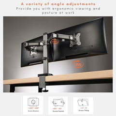 Artikel Double Monitor Desk Mount | Adjustable Heavy Duty Monitor Arms | VESA Mount with C Clamp & Grommet Mounting Base | Computer Monitor Stand for Screen up to 27 inch | Table Mounted | Black