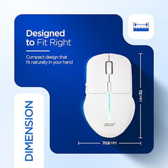 Acer Prism Dual Mode Wireless Mouse I 2.4G + Bluetooth I Silent Click I 3200 DPI (800-1200-2400-3200) I Rechargeable 500mAh I RGB LED I 6 Buttons I Lightweight 87g I Ergonomic Design for Laptop PC Mac