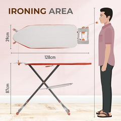 Kuber Industries 18 Inch Foldable & Height Adjustable Press Board Iron Stand with Heat Resistant Holder/Tray for Home | Anti Skid Press Table for Clothes | Diamond Print- Red & Cream