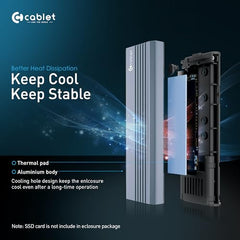 Cablet M.2 NVMe/NGFF SSD Enclosure USB 3.1 Gen2 10Gbps for 2242/2260/2280 M-Key/M+B Key PCIe SSD, Supports Dual Protocol NVMe and NGFF SSD, UASP Max 2TB, Aluminium Case