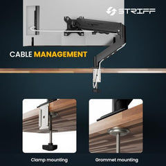 STRIFF Single Monitor Stand with Full Motion Arm | 360° Rotation & Height Adjustable Desk Table Mount | Universal VESA Bracket with C-Clamp | Fits 13–32 Inch Computer/LCD Screens | Holds 4.4–19.8 lbs