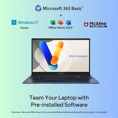 ASUS Vivobook 15,13th Gen,Intel Core i3-1315U (Intel UHD /16GB RAM/512GB SSD/FHD/15.6"/60Hz/Win 11/M365 Basic (1Year)*/Backlit Keyboard/Office Home 2024/Quiet Blue/1.70 kg) X1504VA-NJ2325WS