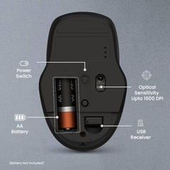 Portronics Toad 35 Wireless Mouse with 2.4 GHz Wireless, Adjustable Sensitivity, USB Receiver, Ergonomic Design, for Laptops, Desktops PC, Mac (Black)