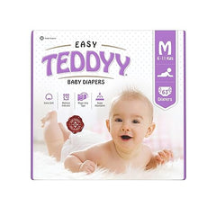TEDDYY Easy Baby M Size Diaper Tape Style |126 Count (Medium) | 6-11 kgs (Pack of 2) | Quick Absorbency | Extra Super Soft | Anti - Bacterial | Wetness Indicator with Adjustable Grip Tapes