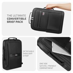VIP Legacy 17 Inch Convertible Laptop Backpack 25L | Water-Resistant with USB Charging Port | Padded Laptop Sleeve, 3 Compartments, Front Organizer | Office & Travel Backpack for Men & Women (Black)