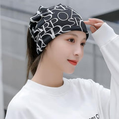 MOMISY Women Unisex Winter Beanie Hat & Neck Warmer | Knitted Multifunctional Scarf Cap with Letter Print | Warm Pullover Hat (in, Alpha, Free Size, AlphabetBlack)