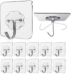 VARENYYA Hanging Hooks Without Drilling, Self Adhesive Hooks for Wall Heavy Duty Strong Nail Free, Kitchen Accessories Items (Hanging Hook, Transparent) Stainless Steel (Flower Hook, 10-pcs)