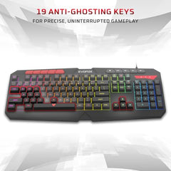 EvoFox Deathray v2 Pro Gaming Keyboard | Programmable Macro & Special Function Keys | 6 Zone RGB Backlighting | 19 Anti Ghosting Keys | Ergonomic Full Size Layout, Membrane Keys | Wired - Black