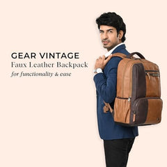 Gear Vintage 4 19"/29L anti theft faux leather Medium Water Resistant Laptop Backpack/Casual Backpack/Daypack/Travel Backpack/College Bag For Men/Women(Pitch Black-Black)