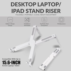 Tukzer (Imported Foldable Laptop Stand Riser for Laptop, MacBook, Notebook & Tablets up to 17 Inch, 7 Level Height Angle Adjustment, 2X Stronger M-Shape Aluminum Silicone Pads Air Ventilation-Black