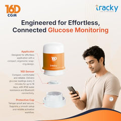Tracky 16D CGM Continuous Glucose Monitor | 16 Days Wear | Real-Time Glucose Tracking | Smart High & Low Alerts | Factory Calibrated | App with AI Insights, Health & Fitness Integrations | Nightscout Integration