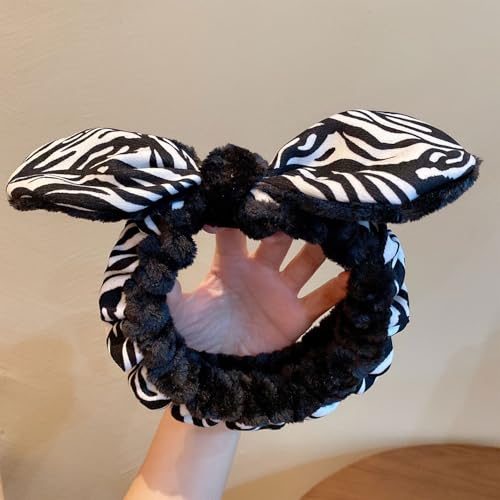 MOMISY Spa Headband for Women, Washable Facial Band, Elastic Hair Band, Makeup Wrap (Zebra-Black, Free)