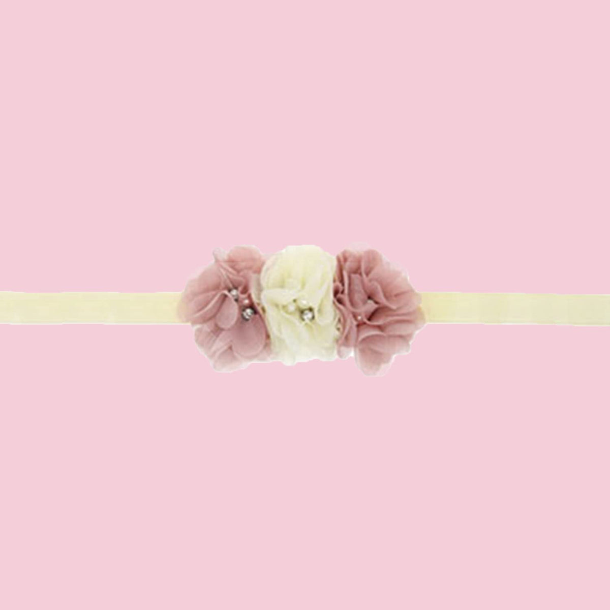 SYGA Baby Headbands Soft Three Flower Pearl Stretchable Hairbands Newborn Infant Toddler Kids 0-3 Year (Beige)
