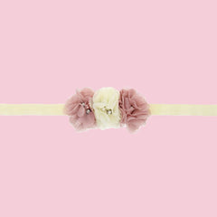 SYGA Baby Headbands Soft Three Flower Pearl Stretchable Hairbands Newborn Infant Toddler Kids 0-3 Year (Beige)