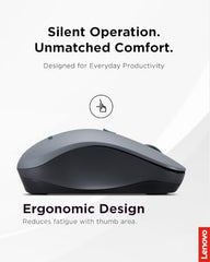 Lenovo WL310 Bluetooth Silent Mouse, Bluetooth 5.0, Upto 3million Button clicks, 1600 DPI, 6 Buttons (Left Click, Right Click, Scroll Click, DPI, 2 x Side Buttons), DPI LED Indicator, Grey