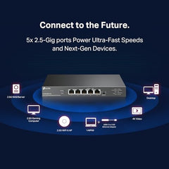 TP-Link TL-SG105S-M2 | 5-Port 2.5G Multi-Gigabit Unmanaged Network Switch, Ethernet Splitter | 2.5G Bandwidth | Plug & Play | Desktop/Wall-Mount | Fanless Metal Design | Limited Lifetime Protection