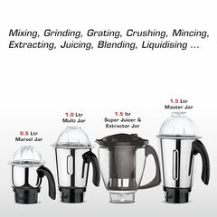 Vidiem Vstar Adc Blu Mixer Grinder 717 A|750 Watts|5 Jar In-1 Juicer|5 Leakproof Jars With Self-Lock, Wet And Dry, Chutneys & Curries|ABS Body|5 Year Warranty On Motor & 2 Year Product Warranty, Blue