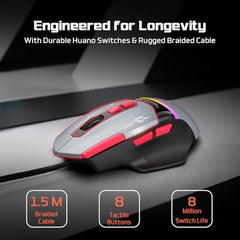 EvoFox Blaze 2 Plus Wired Gaming Mouse, 16,000 DPI, 1000Hz Polling Rate, 8 Programmable Buttons, RGB Lighting, Lightweight 98g, 220 IPS, 30G Acceleration, Windows & Mac Web Customization App