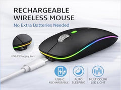 ZENONIX Zen-Slim Wireless Mouse with Rechargeable Battery, BT + 2.4GHz, 4 Buttons, 800/1200/1600 DPI, Silent Operation, Multicolor LED Lights
