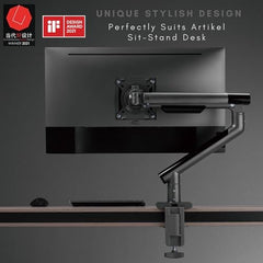 Artikel Single Monitor Desk Mount | Adjustable Heavy Duty Monitor Arm | VESA Mount with C Clamp & Grommet Mounting Base | Computer Monitor Stand (Grande Metallic, Single)