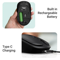 ZEBRONICS Charm Rechargeable Wireless Mouse, Dual Mode (2.4GHz + BT), Dual Bluetooth, Upto 1600 DPI, Silent Operation, 6 Buttons, Comfortable & Ergonomic, for Mac | Laptop | Computer (Metallic Grey)