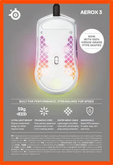 SteelSeries Aerox 3 Wireless Gen 2 - Ultralight 68g Gaming Mouse, 4K Polling, 26K DPI Optical Sensor, 200 Hours Battery Life, IP54, 80 Million Clicks, RGB, Pure PTFE Gliding Feet, Shadow