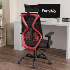 Furnivo Titan Ergonomic Office Chair for Home & Office | Adjustable Armrests | 120 Recline | Lumbar Support | Thick Cushioned Seat | Heavy-Duty Base | 3 Years Warranty (Eco Black Red)