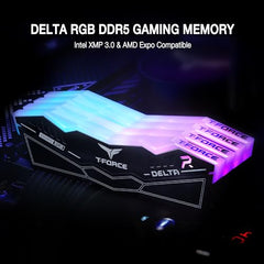 TeamGroup T-Force Delta RGB 2x16GB 6000MHz (6000MT/s) CL30 Black 32GB DDR5 RAM Kit, Desktop Gaming Memory, Metal Heatsink, ARGB Sync, ECC, XMP 3.0/EXPO, For Intel/AMD CPU, High Performance Low Latency