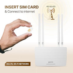 Geonix Wireless Router 4G Mobile Sim Based Router with 4 Antenna, Plug and Play, Wide Coverage Range, Wi Fi Range Upto 150 Meteres, Easy Installation with Ethernet Port (White)
