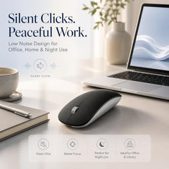 Offbeat - Atom Dual Bluetooth 5.1+5.1 & 2.4Ghz Wireless, Type-C Rechargeable 100 Hours Battery Silent Click Mouse, Triple Device connectivity Windows, Mac, iOS, Android (Silver)