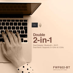 FINGERS FWF602-BT Dual Band USB Adapter (Dual Band - Supports 2.4 GHz & 5 GHz, Dual Connectivity Bluetooth & Wi-Fi, Windows & Linux (Intel Platform) Compatible, Simple Plug-n-Play)