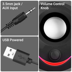 ZEBRONICS Blues 2.0 Computer Speakers, 8 Watts, 45° Elevated Drivers, Dual Passive Radiators, USB Powered, AUX, Volume Control Knob, RGB LED, for Laptops & Desktop (Black)