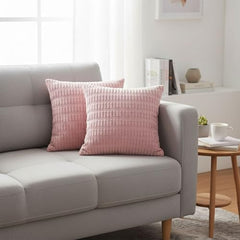 MOMISY Corduroy Cushion Throw Pillow Covers Pink 45 x 45cm, 18x18 inch (2, Pink)