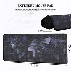 Seagull flight of fashion Large Extended Mouse Pad XXL with Non-Slip Rubber Base, Stitched Edge Mouse Mat for Laptop, Computer & Desk - 60 x 30 x 0.2 cm - World Map