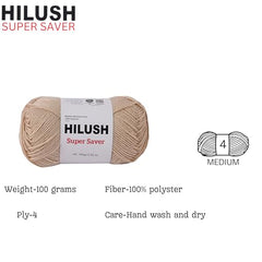 HILUSH super saver,Poly Yarn PACK OF 2 BALLS (1 Ball/100 Gram Each) Ball Supersoft Hand Knitting Wool Ball, Suitable for Craft, Crochet, Amigurumi, Embroidery, Toys, Garments, Flowers and Hobby Projects , Shade no - (grey)