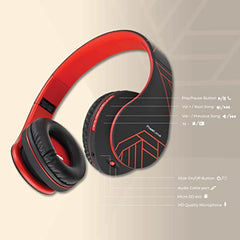 PowerLocus Samsung Bluetooth over-Ear , Wireless Stereo Foldable Headphones with Mic and Micro SD Card for All Smartphones (Black/Red)
