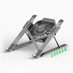 OBOE Aluminium Laptop Stand Six Level Adjustable Height with Cooling Fan Lightweight Portable Mini Laptop PC Tablet Holder Anti-Slip Design Mounting Bracket (Grey)