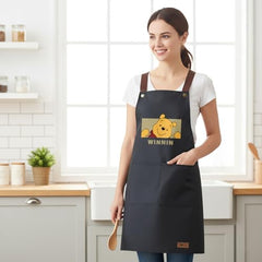 MOMISY Kitchen Apron with Front Pocket – Cute Cartoon Cooking Apron (Black)