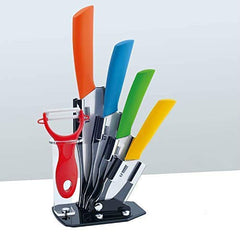 SYGA 6 Piece Ceramic Kitchen Knife Set and Vegetable Peeler Set with Adjustable Holder Stand(Multi)