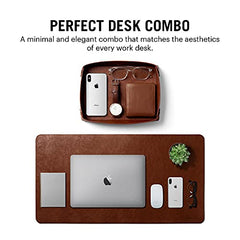 DailyObjects Combo Super Smooth Vegan Leather Reversible, Anti Slip, Water Resistent Felt Turf 2.0 Desk Mat | Vegan Leather Black Desk Tray Organiser - Set of 2