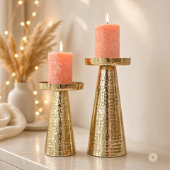 Behoma Handcrafted Golden Tea Light Candle Holders Set of 2 | Premium Metal & Glass Candle Stand | Centerpiece for Living Room, Coffee Tables & Home Decor Gift (Candles Not Included)